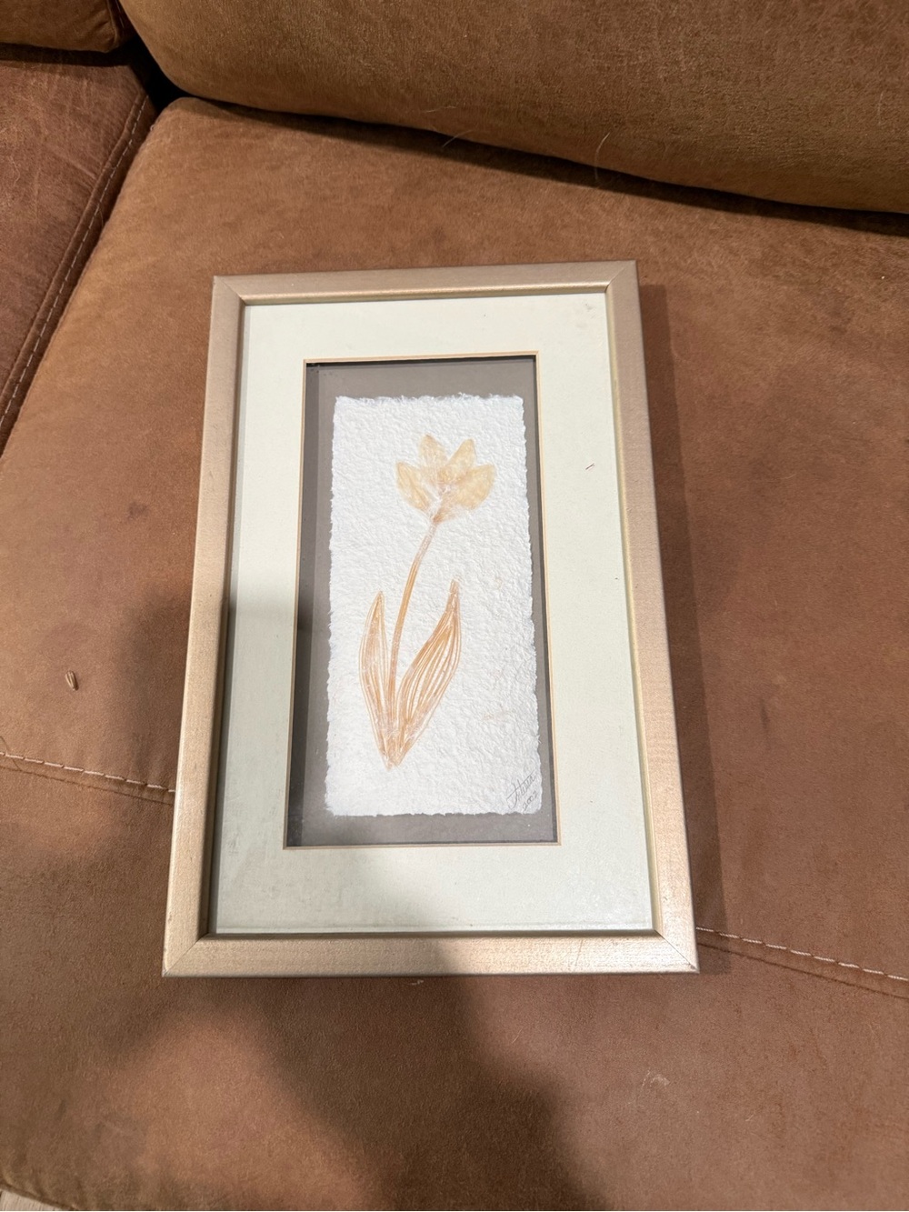 Framed Botanical Tulip Wall Art in Gold and Cream